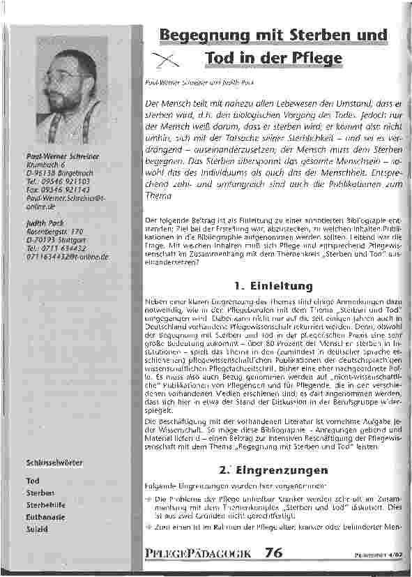 Vorschauseite 1: Begegnung mit Sterben und Tod in der Pflege