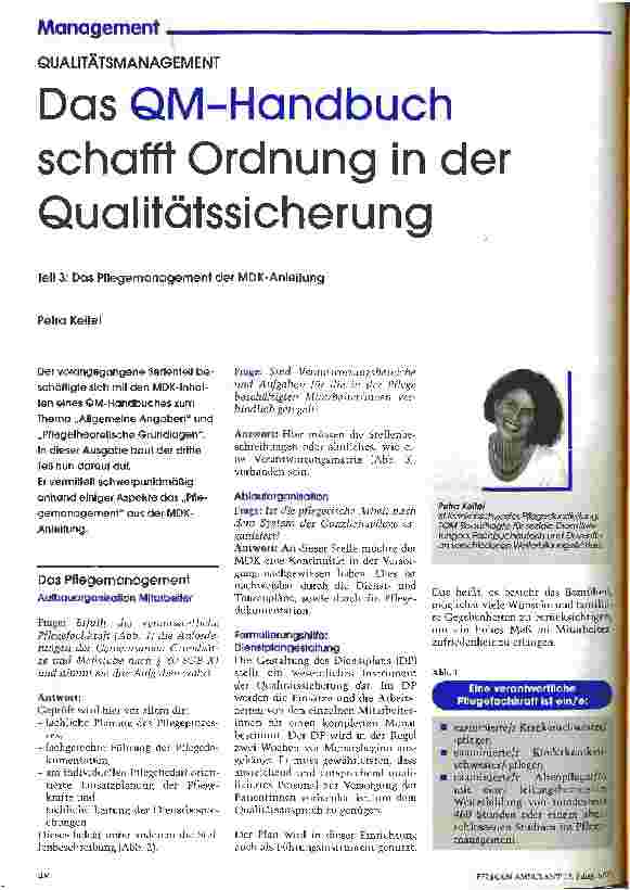 Vorschauseite 1: Das QM-Handbuch schafft Ordnung in der Qualitätssicherung Teil 3: Das Pflegemanagement der MDK-Anleitung