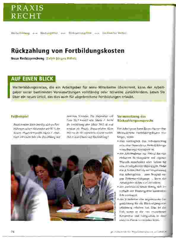 Vorschauseite 1: Rückzahlung von Fortbildungskosten