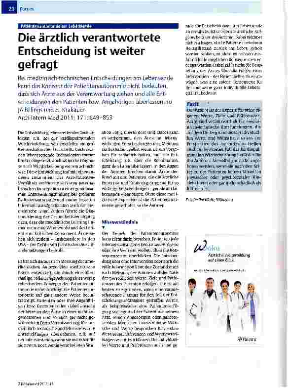 Vorschauseite 1: Die ärztlich verantwortete Entscheidung ist weiter gefragt