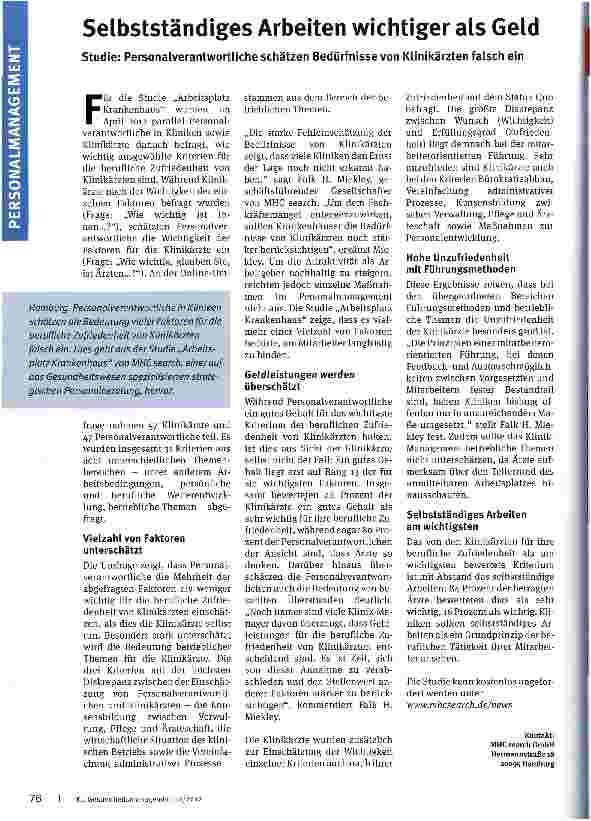 Vorschauseite 1: Selbstständiges Arbeiten wichtiger als Geld