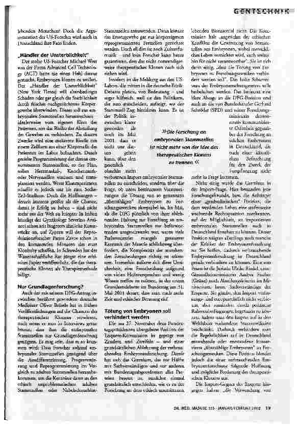 Vorschauseite 2: Klares Jein Die Debatte um den Import embryonaler Stammzellen