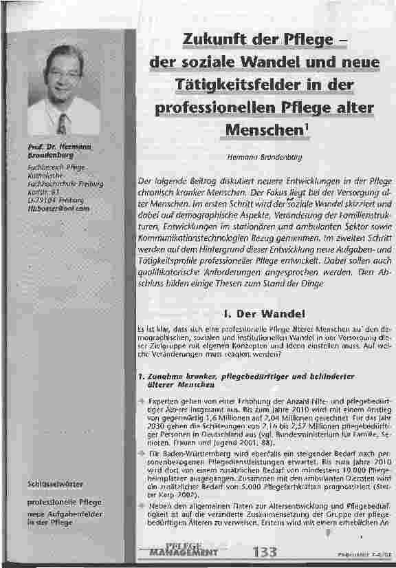 Vorschauseite 1: Zukunft der Pflege - der soziale Wandel und neue Tätigkeitsfelder in der professionellen Pflege alter Menschen