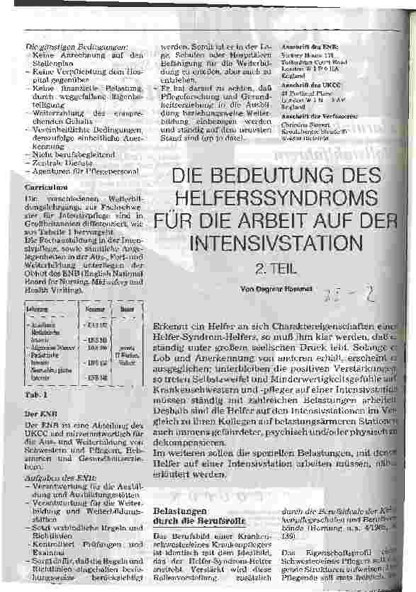 Vorschauseite 1: Die Bedeutung des Helfersyndroms für die Arbeit auf der Intensivstation - 2. Teil