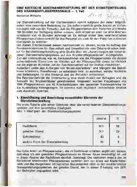 Vorschauseite 1: Eine kritische Auseinandersetzung mit der Diensteinteilung des Krankenpflegepersonals - 1. Teil