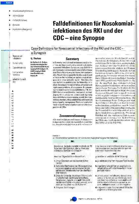 Vorschauseite 1: Falldefinitionen für Nosokomialinfektionen des RKI und der CDC - eine Synopse