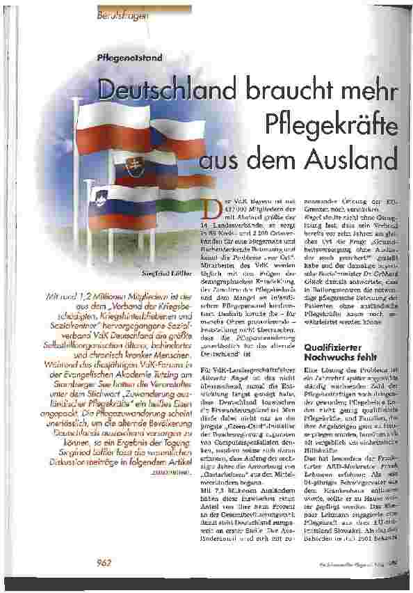 Vorschauseite 1: Deutschland braucht mehr Pflegekräfte aus dem Ausland