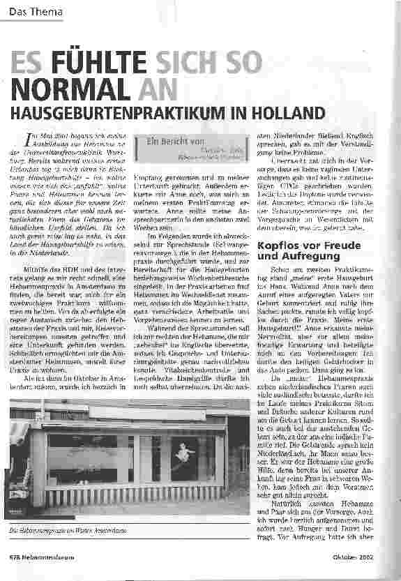 Vorschauseite 1: ES FÜHLTE SICH SO NORMAL ANHAUSGEBURTENPRAKTIKUM IN HOLLAND