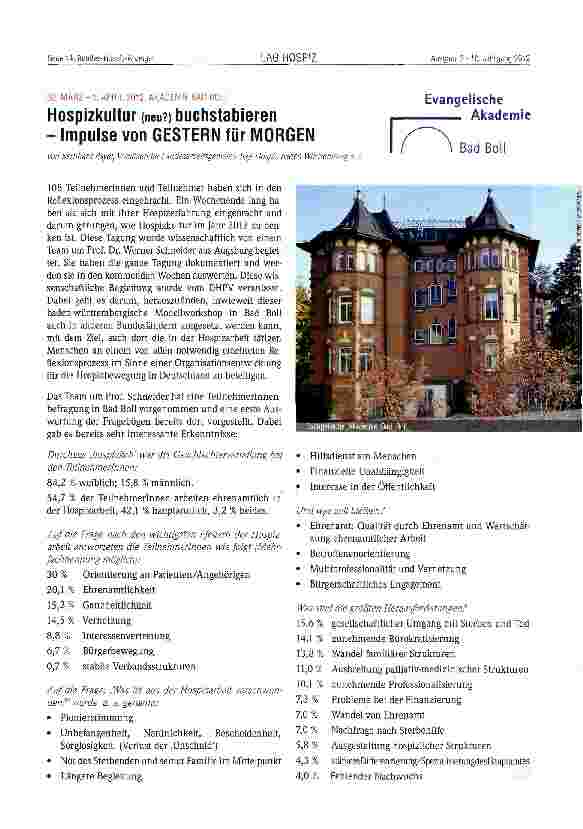 Vorschauseite 1: Hospizkultur (neu?) buchstabieren - Impulse von GESTERN für MORGEN