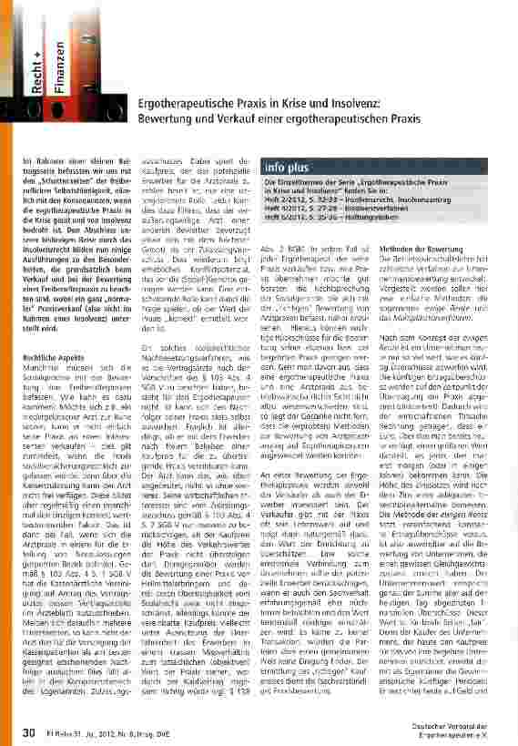Vorschauseite 1: Ergotherapeutische Praxis in Krise und Insolvenz: Bewertung und Verkauf einer ergotherapeutischen Praxis