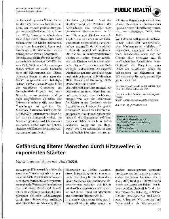Vorschauseite 1: Gefährdung älterer Menschen durch Hitzewellen in exponierten Städten