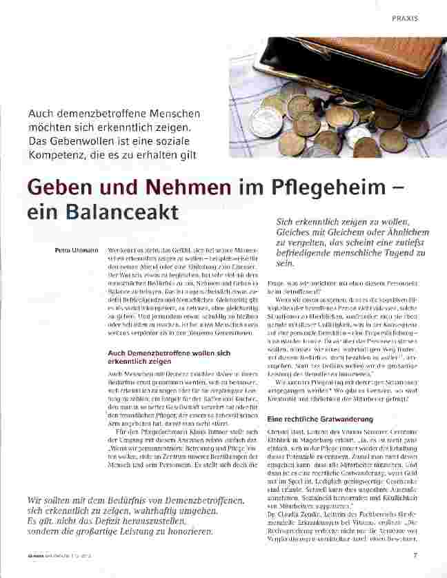 Vorschauseite 1: Geben und Nehmen im Pflegeheim -ein Balanceakt