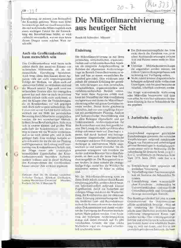 Vorschauseite 1: Die Mikrofilmarchivierung aus heutiger Sicht