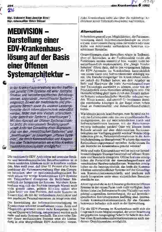 Vorschauseite 1: MEDIVISION - Darstellung einer EDV-Krankenhauslösung auf der Basis einer Offenen Systemarchitektur