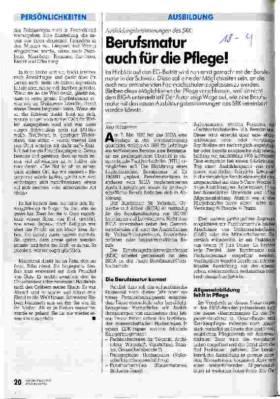 Vorschauseite 1: Berufsmatur auch für die Pflege!
