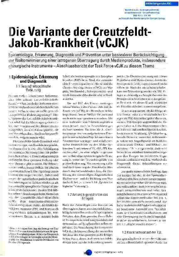 Vorschauseite 1: Die Variante der Creutzfeldt-Jakob-Krankheit (vCJK)