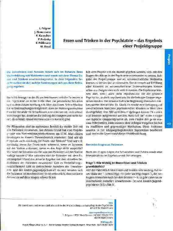 Vorschauseite 1: Essen und Trinken in der Psychiatrie - das Ergebnis einer Projektgruppe