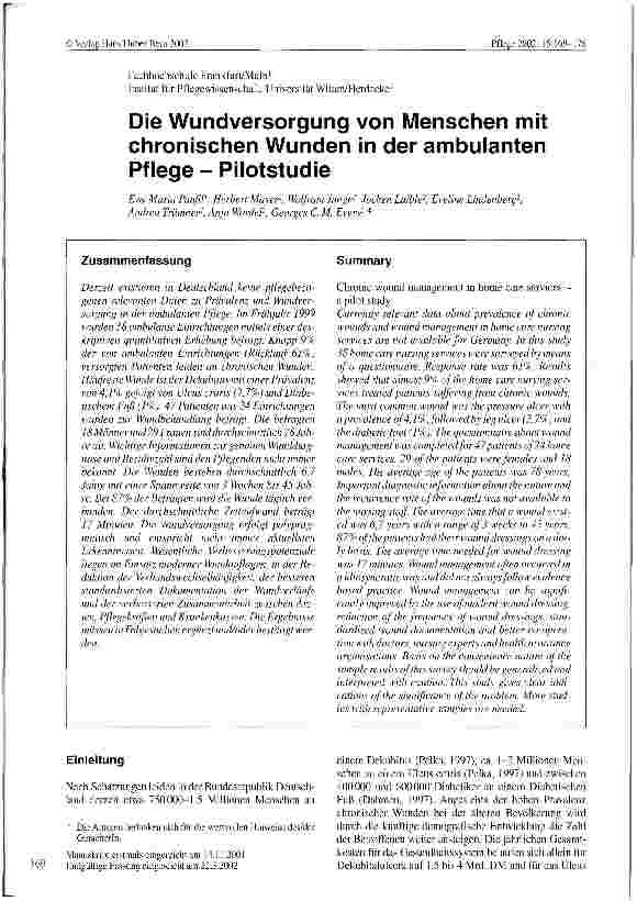 Vorschauseite 1: Die Wundversorgung von Menschen mit chronischen Wunden in der ambulanten Pflege - Pilotstudie