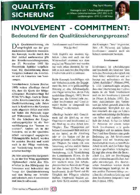 Vorschauseite 1: Involvement - Commitment: Bedeutend für den Qualitätssicherungsprozess?