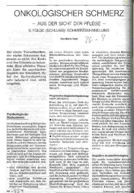 Vorschauseite 1: Onkologischer Schmerz - aus der Sicht der Pflege 6. Folge: Schmerzbehandlung