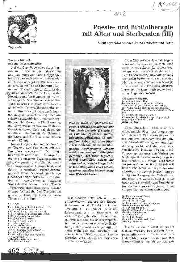Vorschauseite 1: Poesieund Bibliotherapie mit Alten und Sterbenden (III)