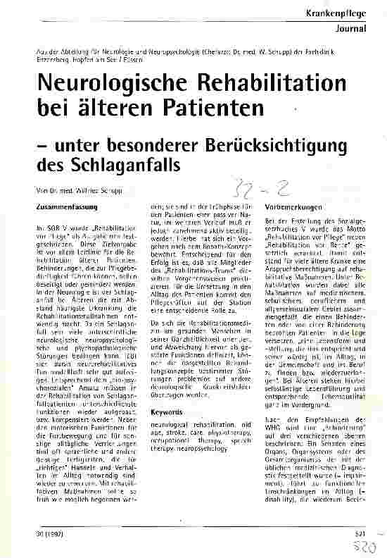 Vorschauseite 1: Neurologische Rehabilitation bei älteren Patienten - unter besonderer Berücksichtigung des Schlaganfalls