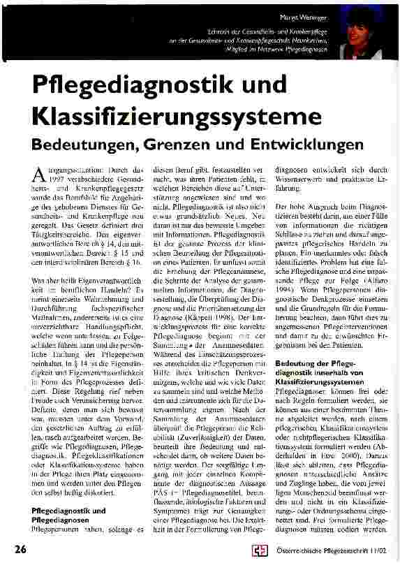 Vorschauseite 1: Pflegediagnostik und Klassifizierungssysteme Bedeutungen, Grenzen und Entwicklungen