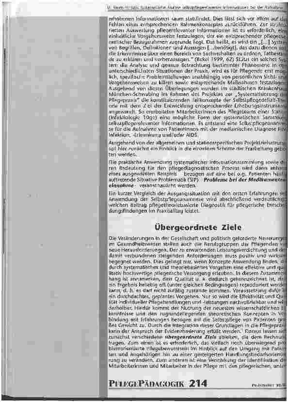 Vorschauseite 2: Systematische Analyse selbstpflegerelevanter Informationen bei der Aufnahme von Patient-Innen mit einer HIV-Infektion, -Erkrankung und/oder AIDS Die Selbstpflegeanamnese als Teil…