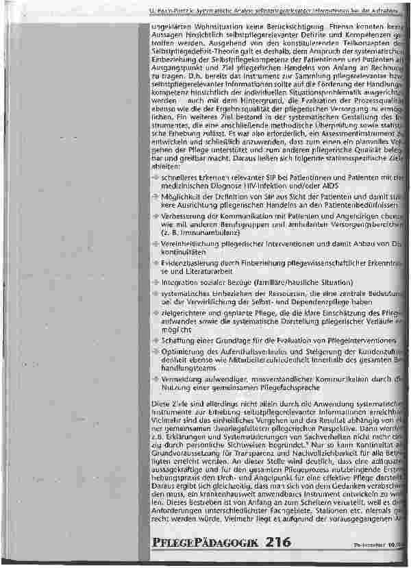 Vorschauseite 4: Systematische Analyse selbstpflegerelevanter Informationen bei der Aufnahme von Patient-Innen mit einer HIV-Infektion, -Erkrankung und/oder AIDS Die Selbstpflegeanamnese als Teil…