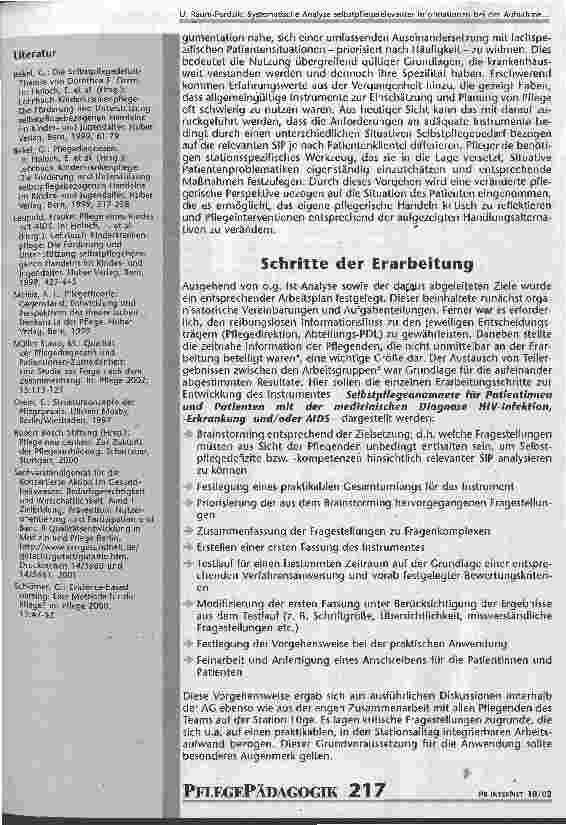 Vorschauseite 5: Systematische Analyse selbstpflegerelevanter Informationen bei der Aufnahme von Patient-Innen mit einer HIV-Infektion, -Erkrankung und/oder AIDS Die Selbstpflegeanamnese als Teil…