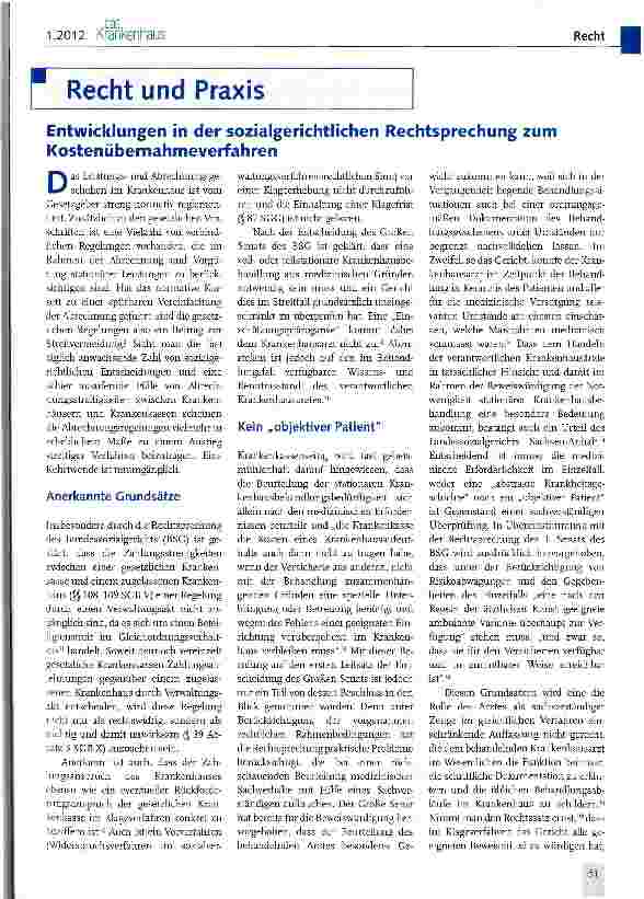 Vorschauseite 1: Entwicklungen in der sozialgerichtlichen Rechtsprechung zum Kostenübernahmeverfahren