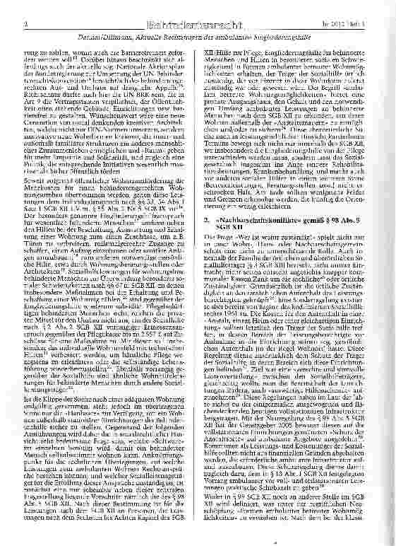 Vorschauseite 2: »My home is my cast-le« - Aktuelle Rechtsfragen der ambulanten Eingliederungshilfe zum Wohnen für behinderte Menschen nach dem SGB XII