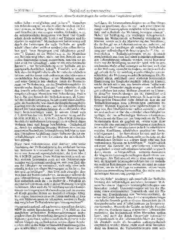 Vorschauseite 5: »My home is my cast-le« - Aktuelle Rechtsfragen der ambulanten Eingliederungshilfe zum Wohnen für behinderte Menschen nach dem SGB XII