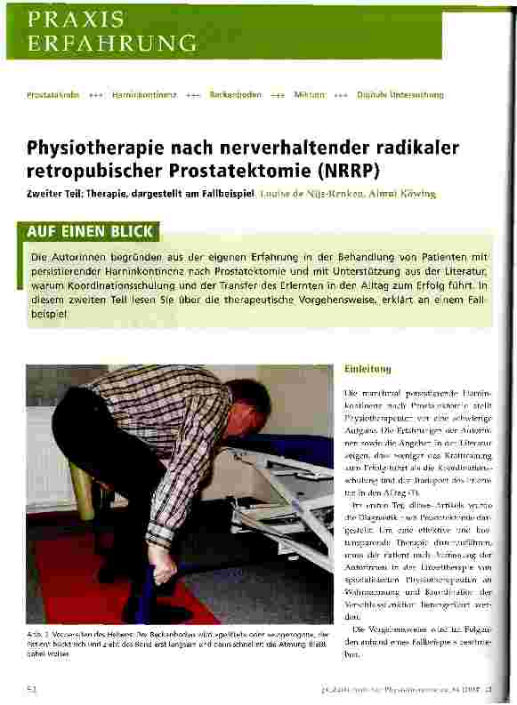 Vorschauseite 1: Physiotherapie nach nerverhaltender radikaler retropubischer Prostatektomie (NRRP)