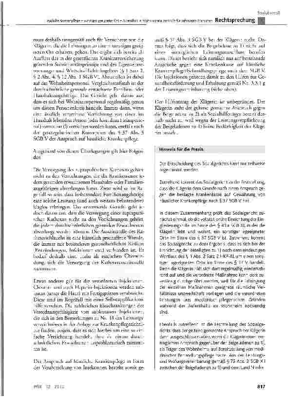 Vorschauseite 5: Häusliche Krankenpflege - sonstiger geeigneter Ort -Aufenthalt in Wohnheimen der Hilfe für behinderte Menschen SGBV§ 1 Satz 2, § 2 Abs. 1, § 12 Abs. 1, § 37 Abs. 1 Satz 1, Abs. 3…