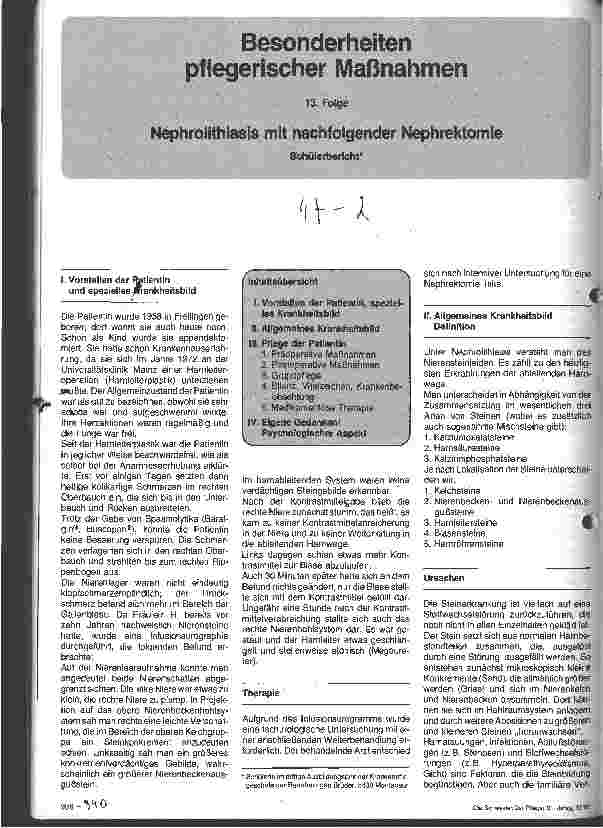 Vorschauseite 1: Besonderheiten pflegerischer Maßnahmen bei Nephrolithiasis mit nachfolgender Nephrektomie