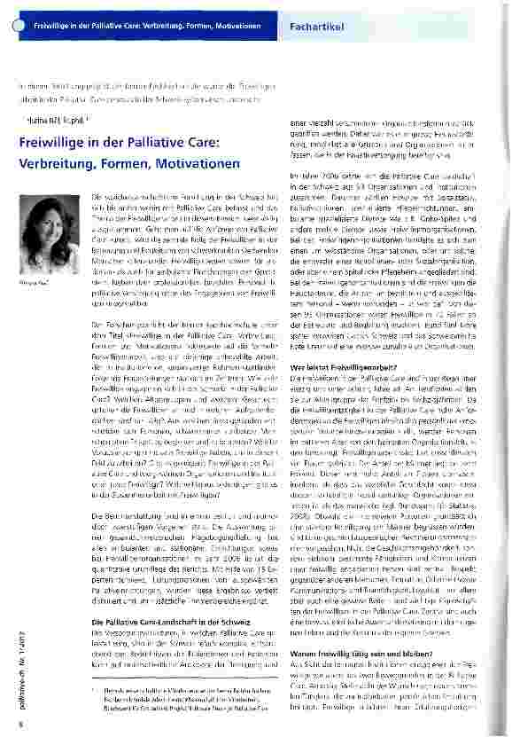 Vorschauseite 1: Freiwillige in der Palliative Care: Verbreitung, Formen, Motivationen