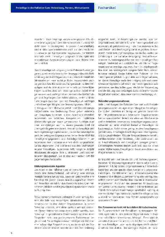 Vorschauseite 2: Freiwillige in der Palliative Care: Verbreitung, Formen, Motivationen