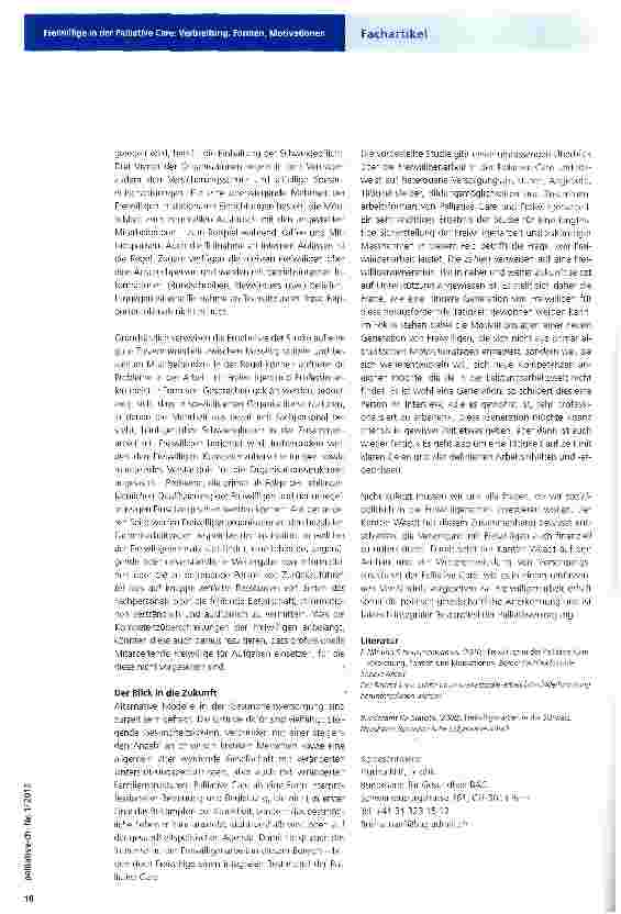 Vorschauseite 3: Freiwillige in der Palliative Care: Verbreitung, Formen, Motivationen