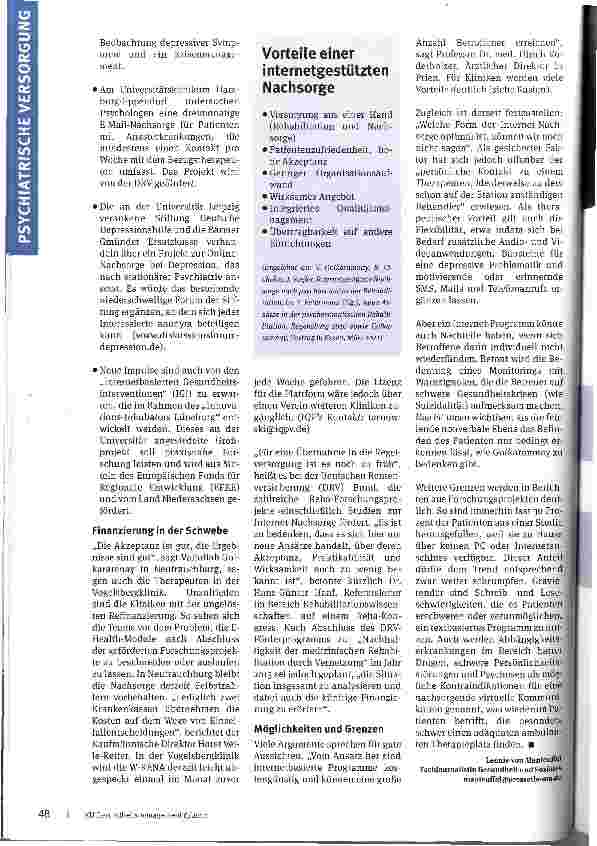 Vorschauseite 4: Nachsorge per InternetIntelligente Zukunftsinvestition für die Psychosomatik