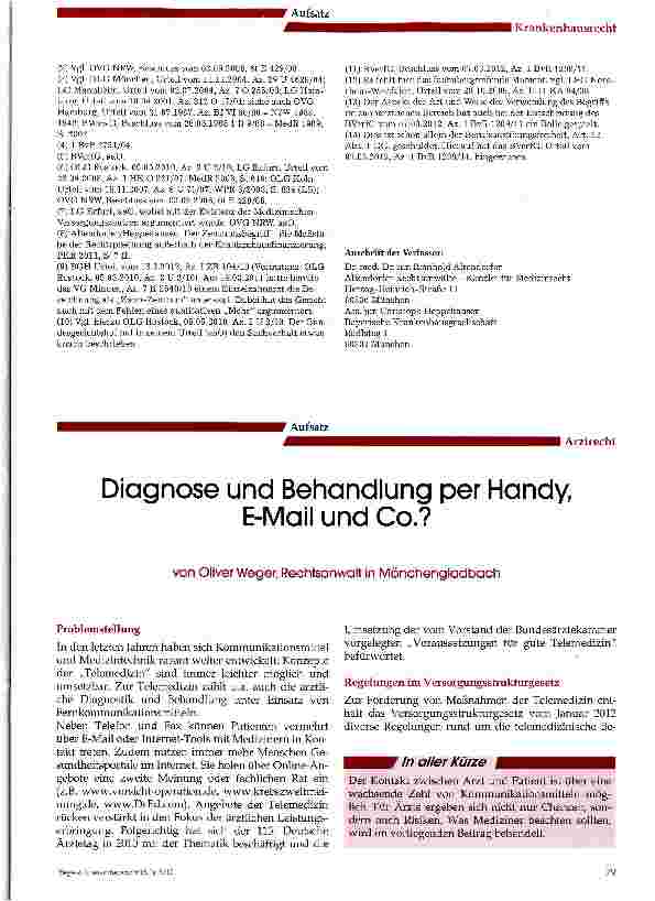Vorschauseite 1: Diagnose und Behandlung per Handy, E-Mail und Co.?