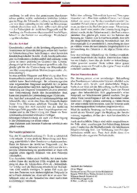 Vorschauseite 2: Diagnose und Behandlung per Handy, E-Mail und Co.?