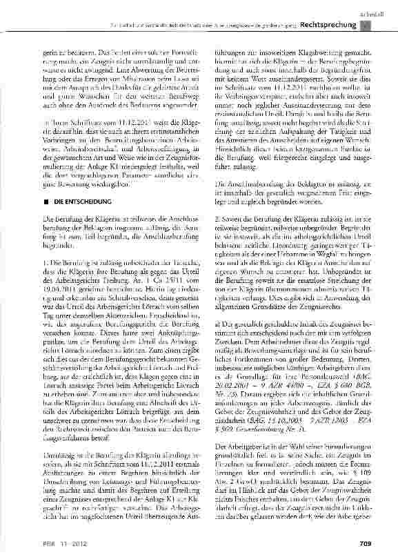 Vorschauseite 6: Zur Klarheit und Verständlichkeit des Inhalts eines Arbeitszeugnisses - Zeugnisberichtigung