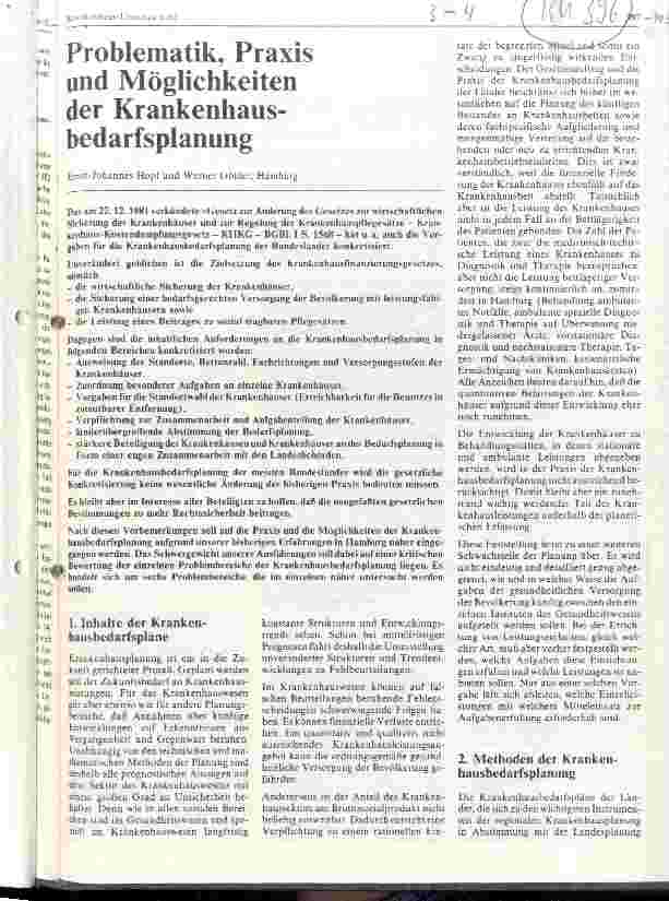 Vorschauseite 1: Problematik, Praxis und Möglichkeiten der Krankenhausbedarfsplanung