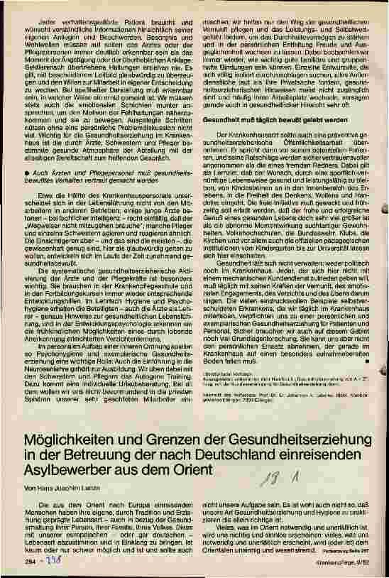 Vorschauseite 1: Möglichkeiten und Grenzen der Gesundheitserziehung in der Betreuung der nach Deutschland einreisenden Asylbewerber aus dem Orient