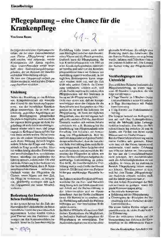 Vorschauseite 1: Pflegeplanung - eine Chance für die Krankenpflege