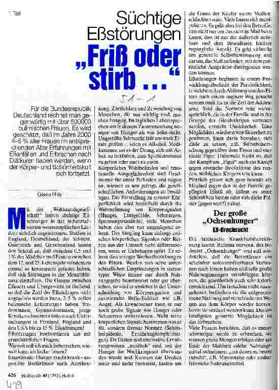 Vorschauseite 1: Süchtige Eßstörungen - Friß oder stirb ...