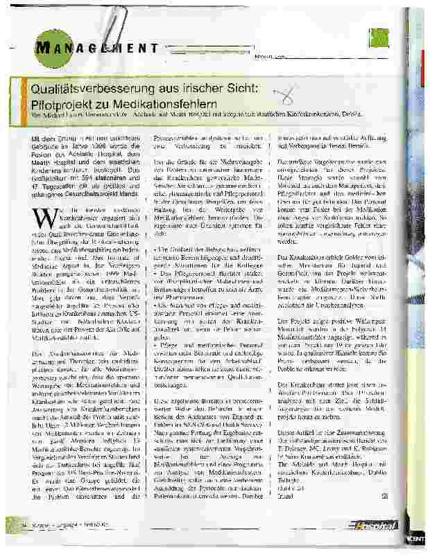Vorschauseite 1: Qualitätsverbesserung aus irischer Sicht: Pilotprojekt zu Medikationsfehlern