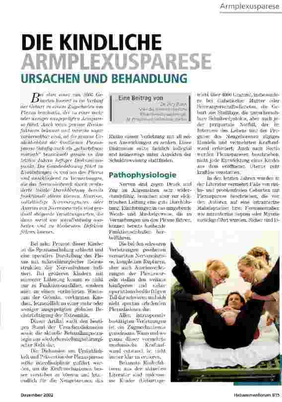 Vorschauseite 1: DIE KINDLICHE Armplexusparese URSACHEN UND BEHANDLUNG