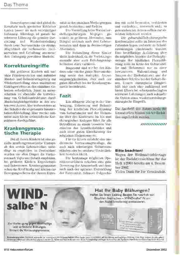 Vorschauseite 4: DIE KINDLICHE Armplexusparese URSACHEN UND BEHANDLUNG
